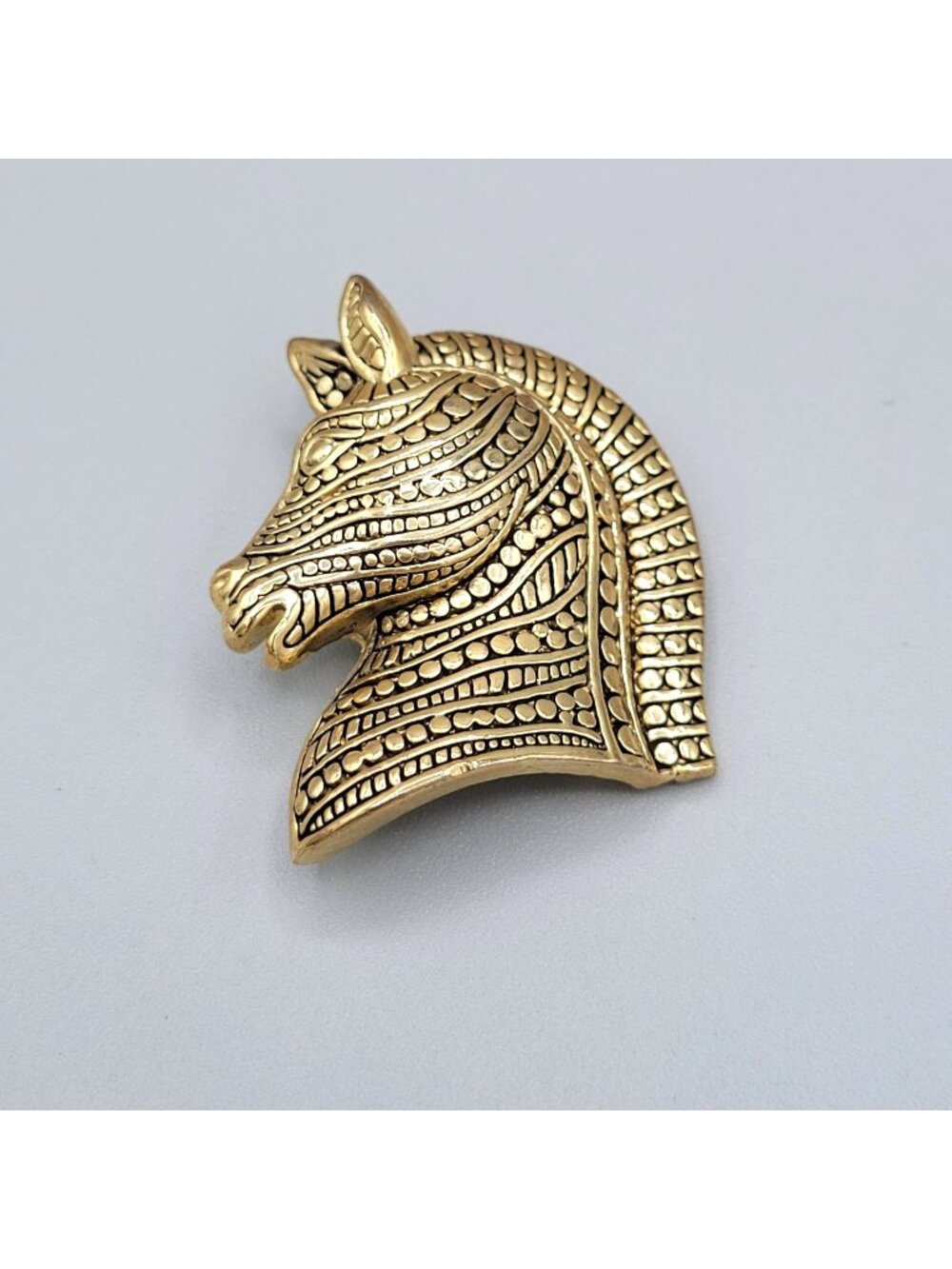 Gold Tone Horse Head Boho Brooch Western Fashion Textured Pattern